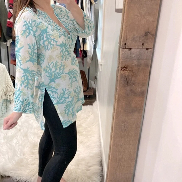 Barbara Gerwhit beachy coastal tunic embellished top size medium - Picture 3 of 9